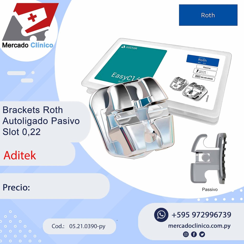 Kit Brackets Roth Autoligado Standard 0,22 
x2 casos + stop estético + stop metálico + Explorador + Brackets demostrativo - Aditek