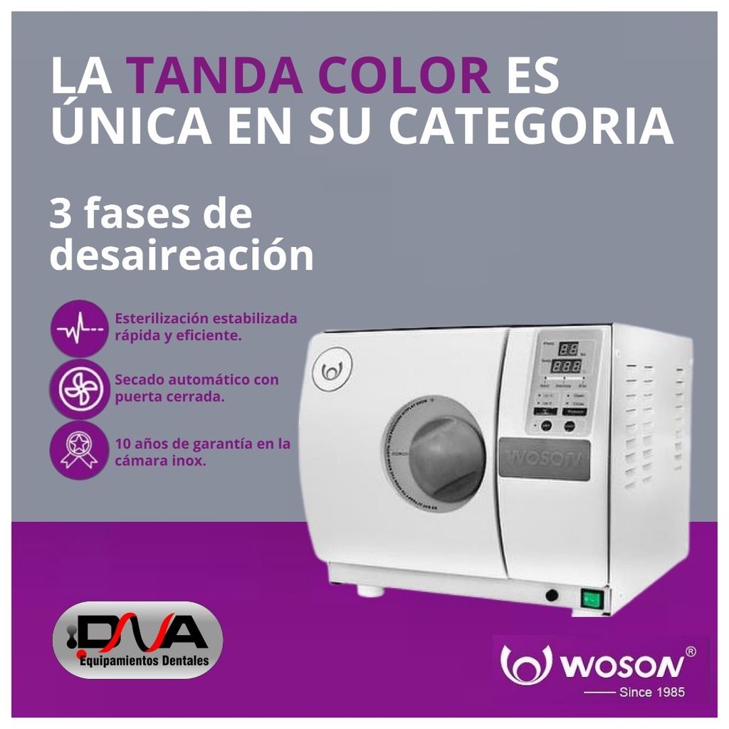 Autoclave 23L Tanda N con Secado Puerta Cerrada - unica con 3 Fases de desaireación  (Woson)