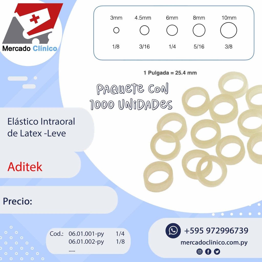 Elástico / gomas intraoral de Látex x 1000- Leve - Aditek