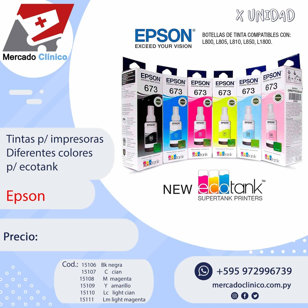 Tintas p/ impresoras - Diferentes Colores P/ ecotank - 673 - Epson