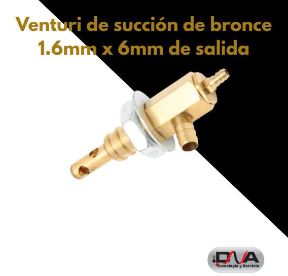 Venturi de succión de bronce 1.6mm x 6mm de salida