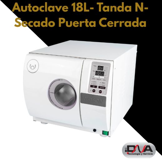 Autoclave 18L- Tanda N- Secado Puerta Cerrada - 3 Fases de Desaireación - Cuba Acero 10 años de Garantía  (Woson)