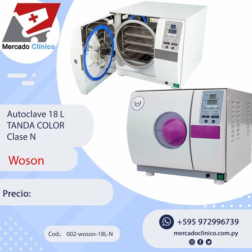 [002-woson-18L-N] Autoclave 18L - TANDA COLOR Clase N - WOSON