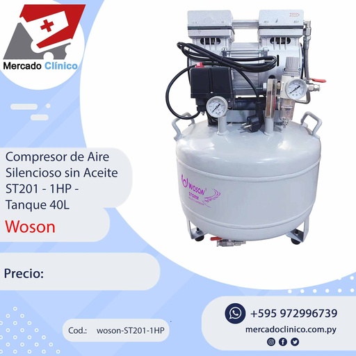 [woson-ST201-1HP] Compresor de aire Silencioso - 1Hp - 40L - WOSON