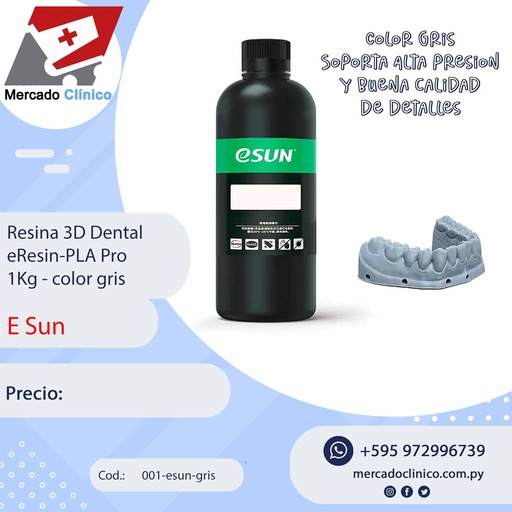 [001-esun-gris] Resina 3D Dental eResin-PLA Pro - 1Kg - Color Gris - Esun
