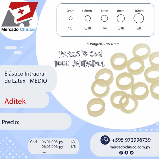 Elástico / gomas intraoral de Látex x 1000- Medio - Aditek