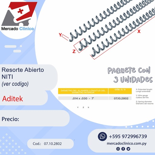 [07.10.2802-py] Resorte Abierto Niti - 3 Unidades - Aditek
