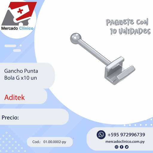 [01.00.0002-py] Gancho punta bola recto para arco - GURIN - ( Caplin hooks ) - Aditek