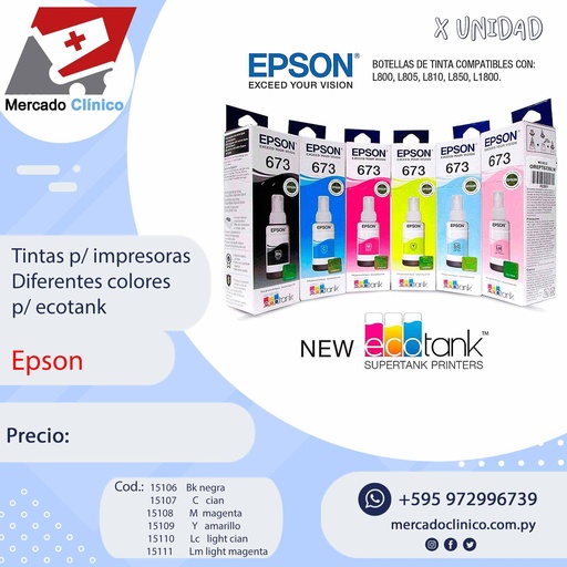 Tintas p/ impresoras - Diferentes Colores P/ ecotank - 673 - Epson