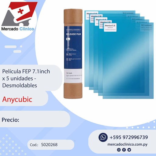 [S020268] Película FEP 7.1inch  x 5 unidades - Desmoldables - Anycubic