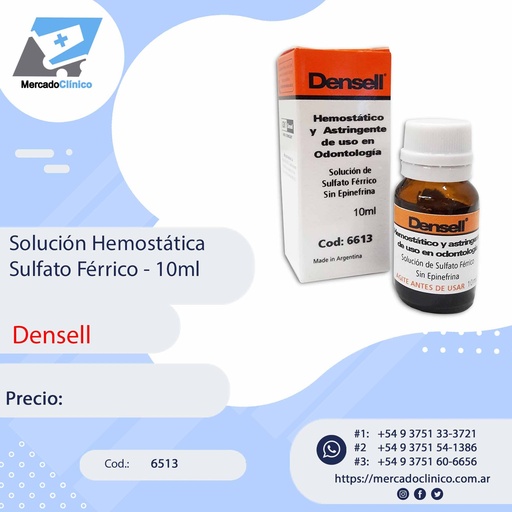 [6513] HEMOSTATICO SOLUCIÓN SULFATO FERRICO - FRASCO 10ml - Densell